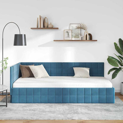 Cornice del letto ad angolo Blu 100 cm x 200 cm Velluto
