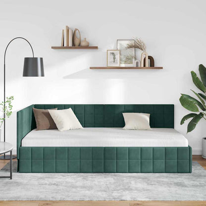 Cornice del letto ad angolo Verde Scuro 100 cm x 200 cm Velluto