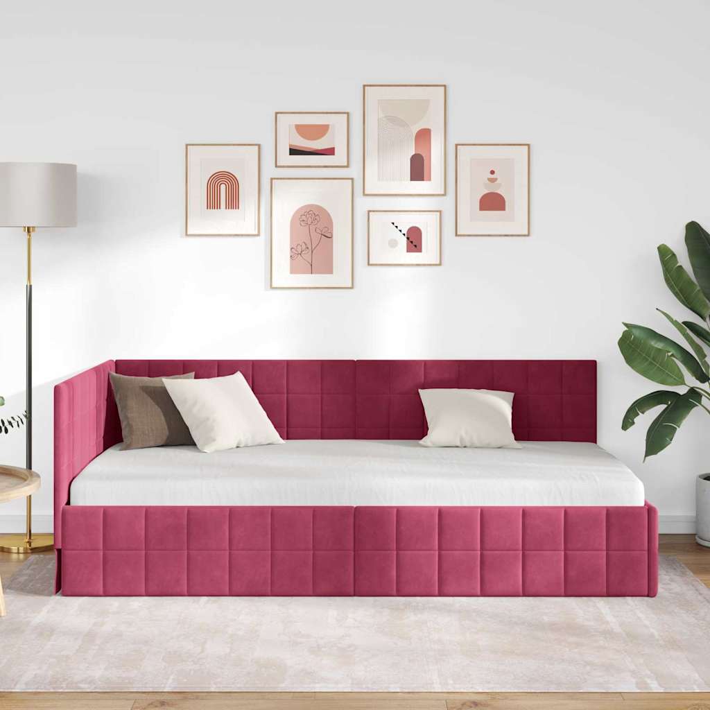 Cornice del letto ad angolo Rosso Vino 100 cm x 200 cm Velluto
