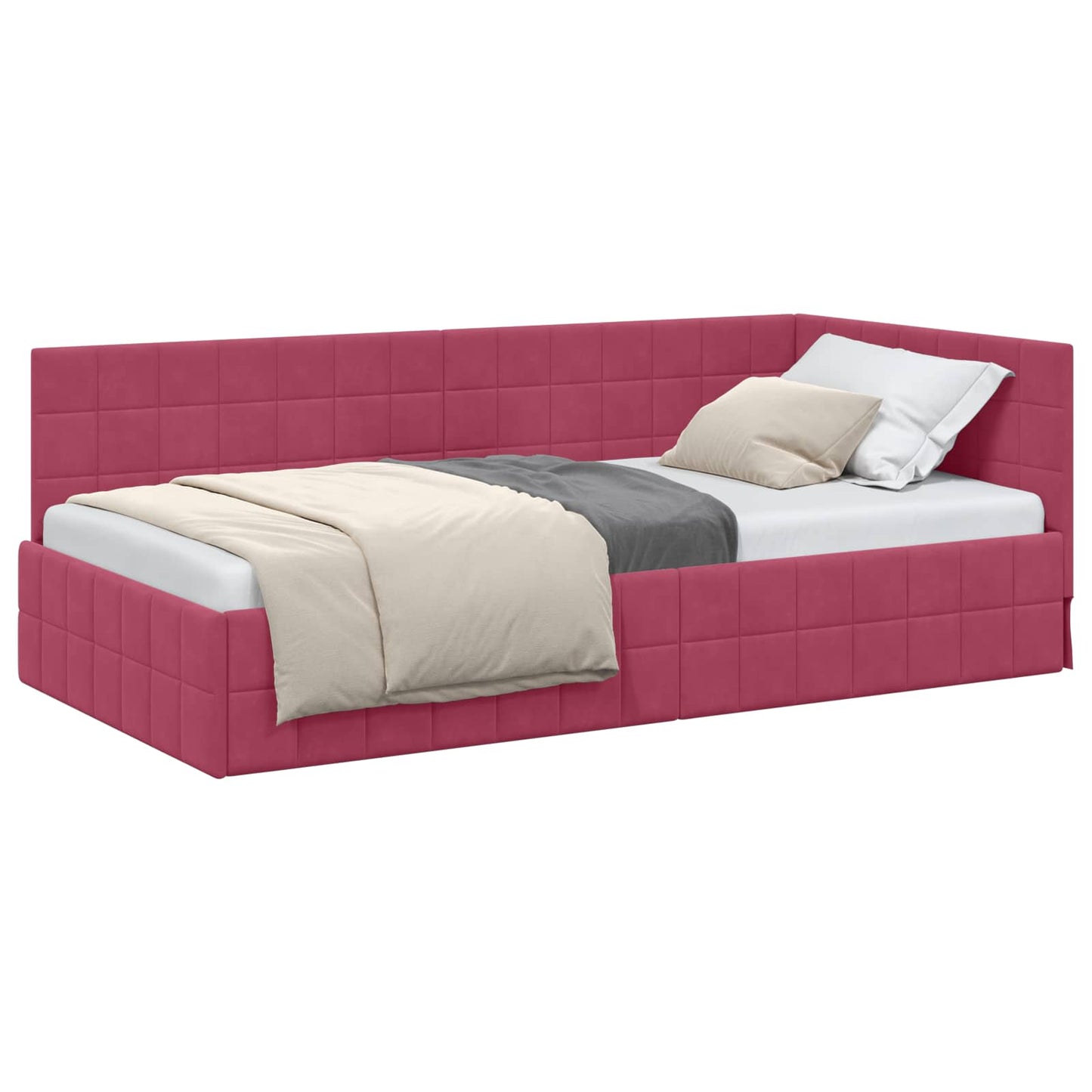 Cornice del letto ad angolo Rosso Vino 100 cm x 200 cm Velluto