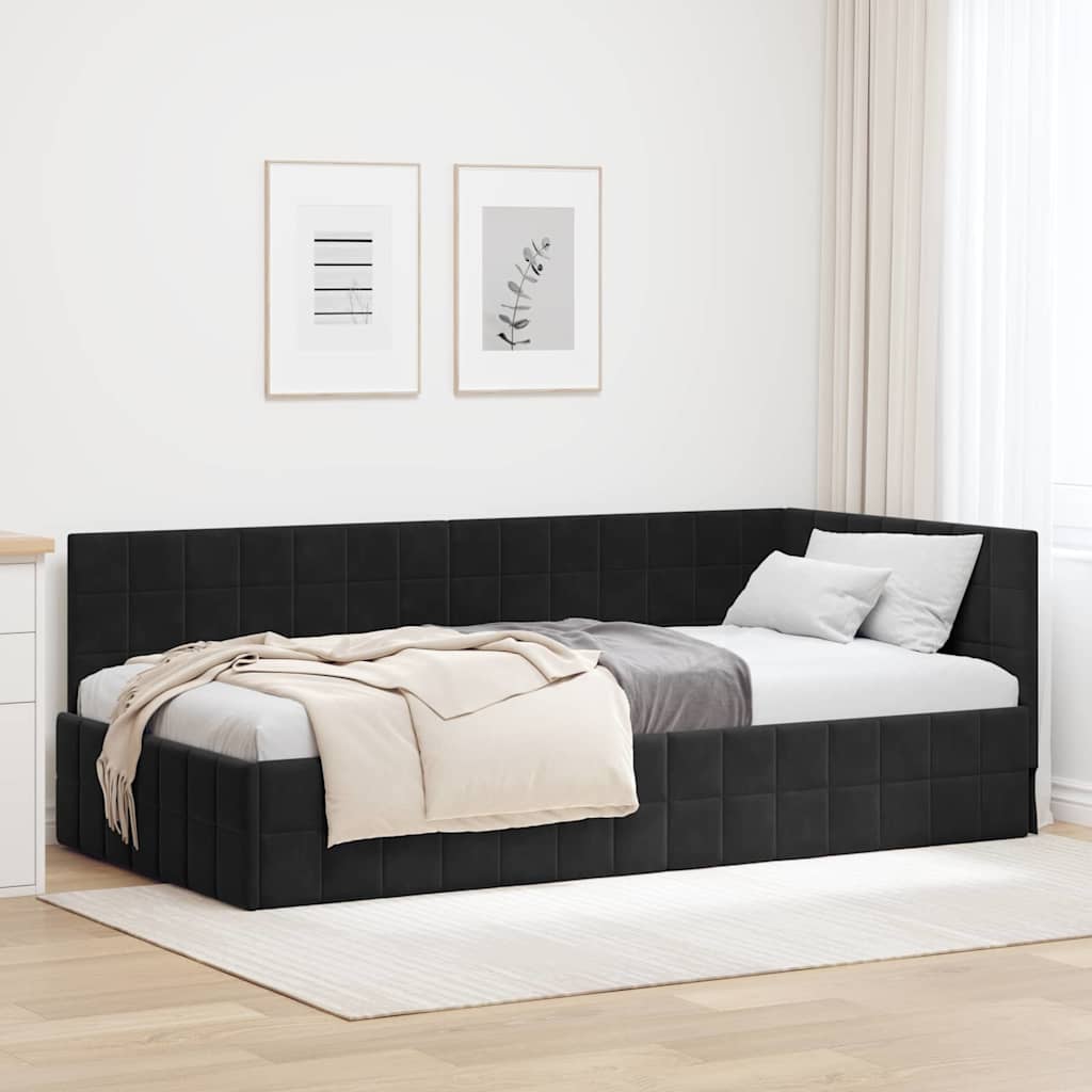 Cornice del letto ad angolo Nero 100 cm x 200 cm Velluto