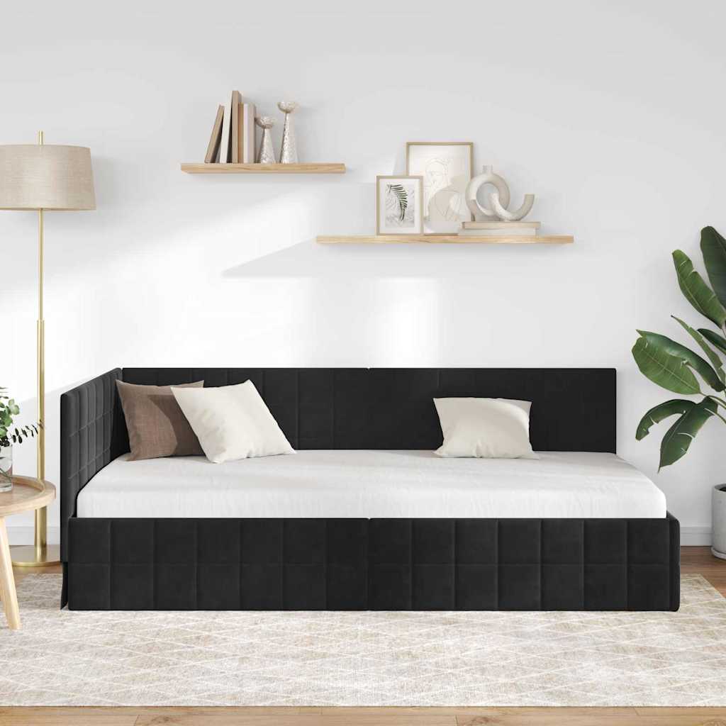 Cornice del letto ad angolo Nero 100 cm x 200 cm Velluto
