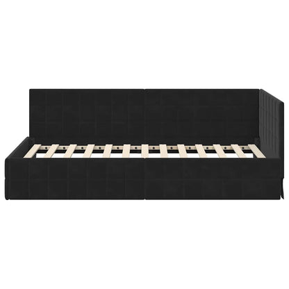 Cornice del letto ad angolo Nero 100 cm x 200 cm Velluto