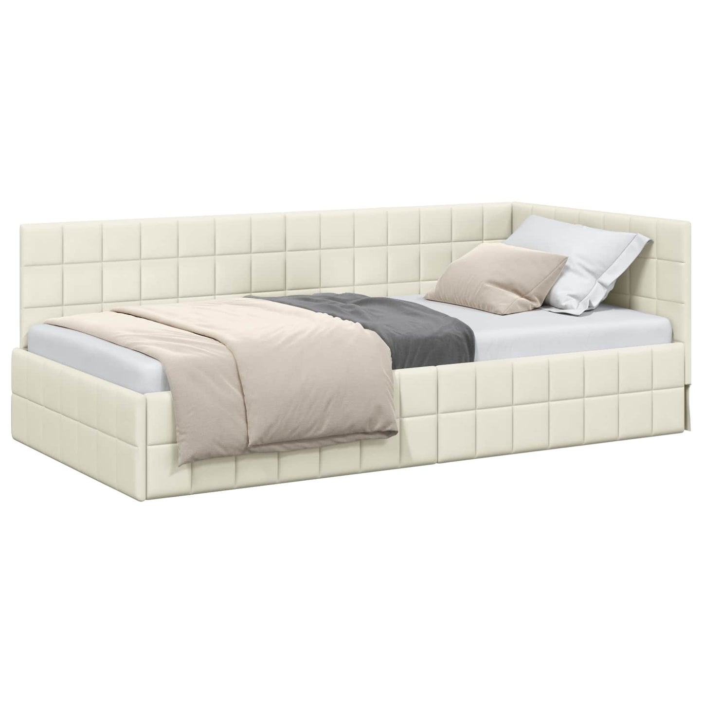 Cornice del letto ad angolo Crema 100 cm x 200 cm Velluto