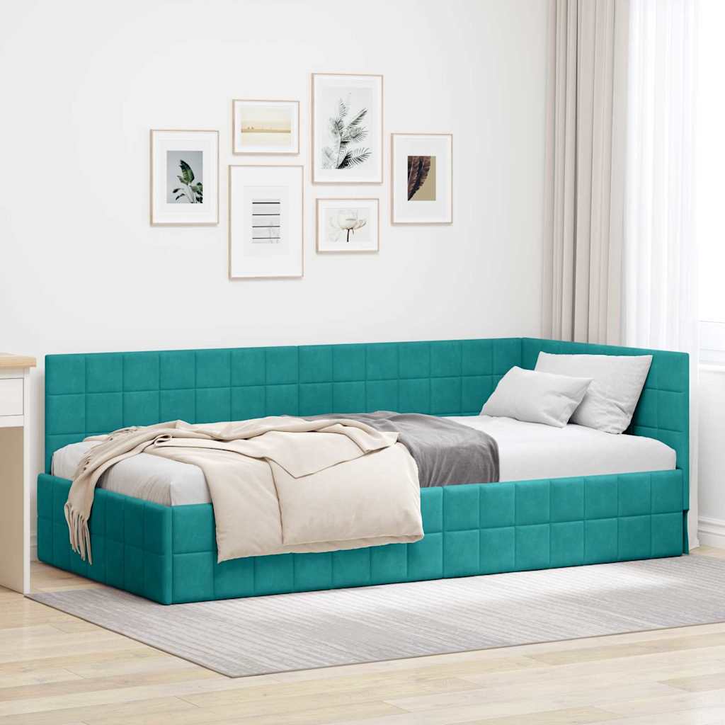 Cornice del letto ad angolo Turchese 100 cm x 200 cm Velluto