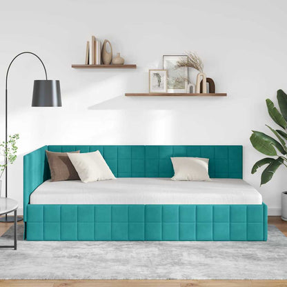 Cornice del letto ad angolo Turchese 100 cm x 200 cm Velluto