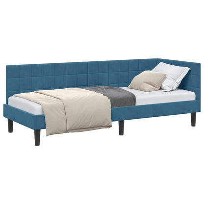 Cornice del letto ad angolo Blu 80 cm x 200 cm Velluto