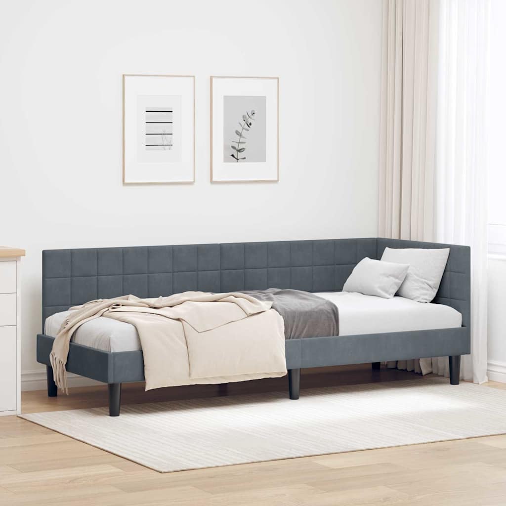 Cornice del letto ad angolo Grigio scuro 80 cm x 200 cm Velluto