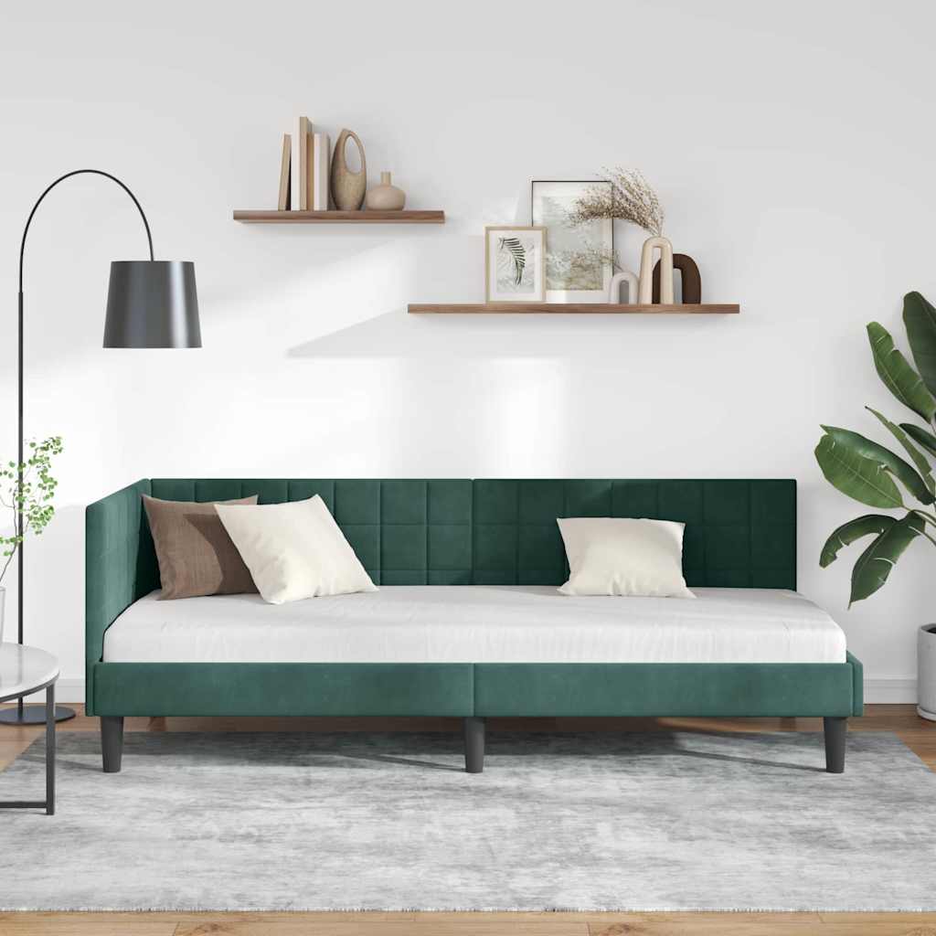 Cornice del letto ad angolo Verde Scuro 80 cm x 200 cm Velluto