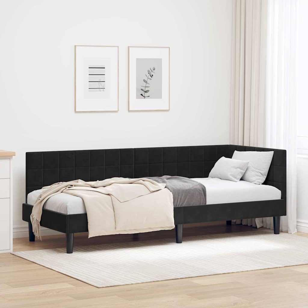 Cornice del letto ad angolo Nero 80 cm x 200 cm Velluto