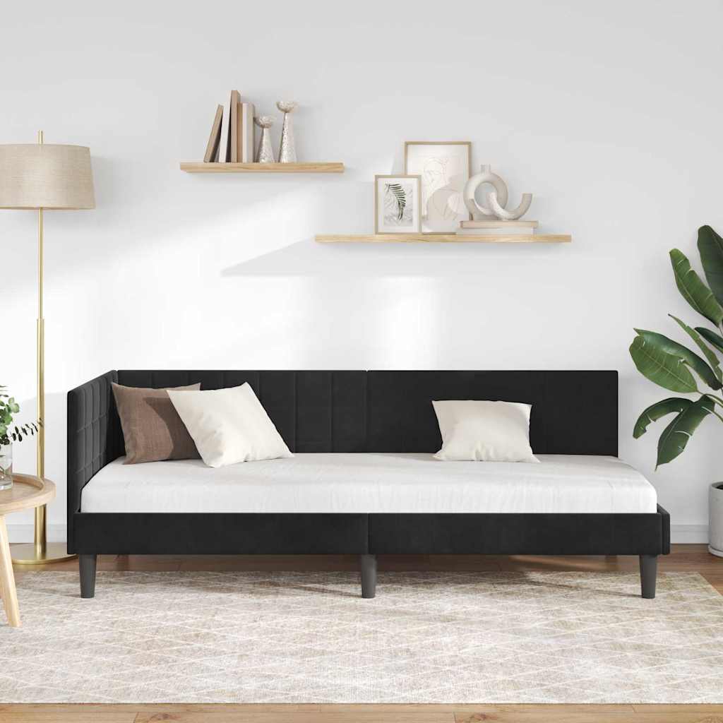 Cornice del letto ad angolo Nero 80 cm x 200 cm Velluto