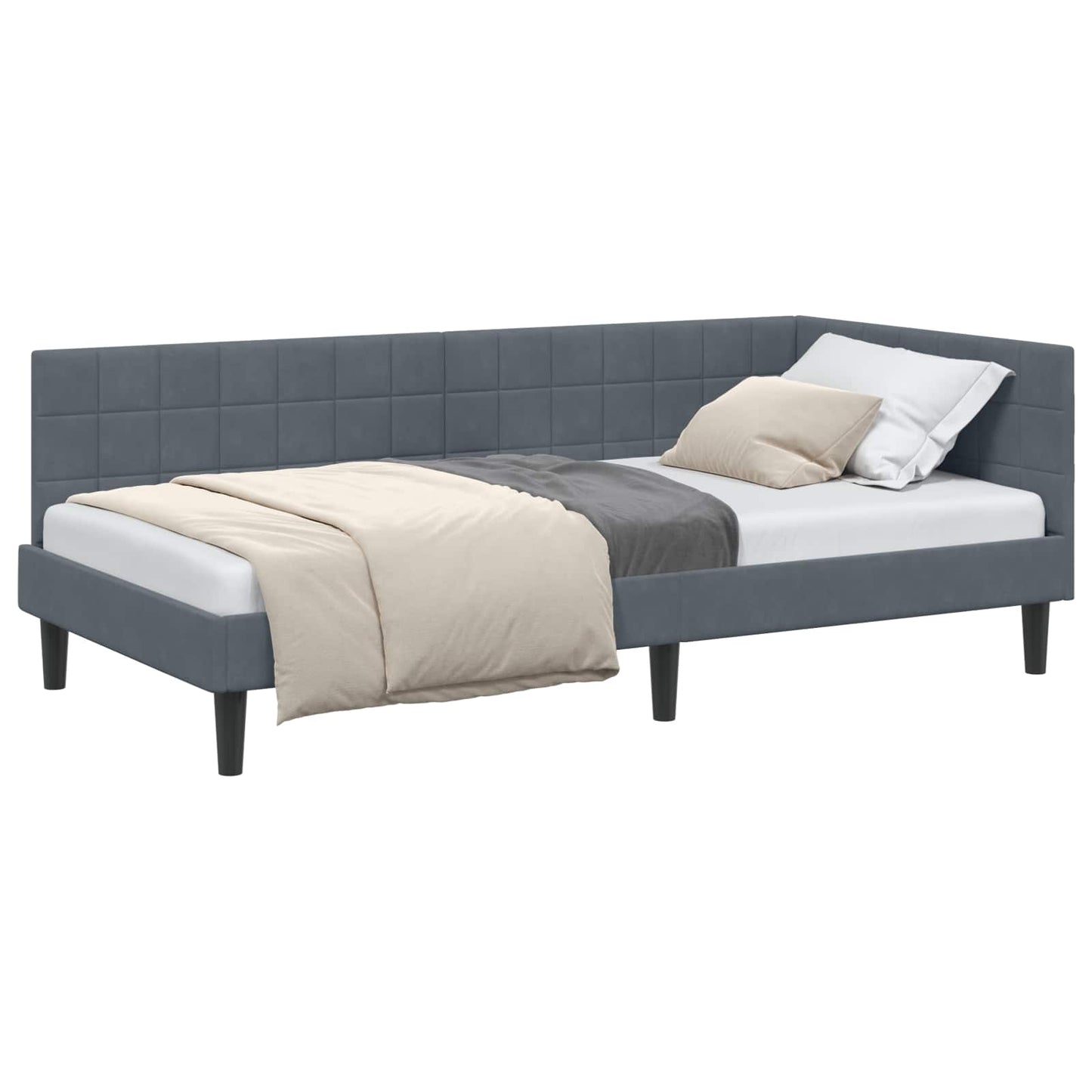 Cornice del letto ad angolo Grigio scuro 90 cm x 190 cm Velluto