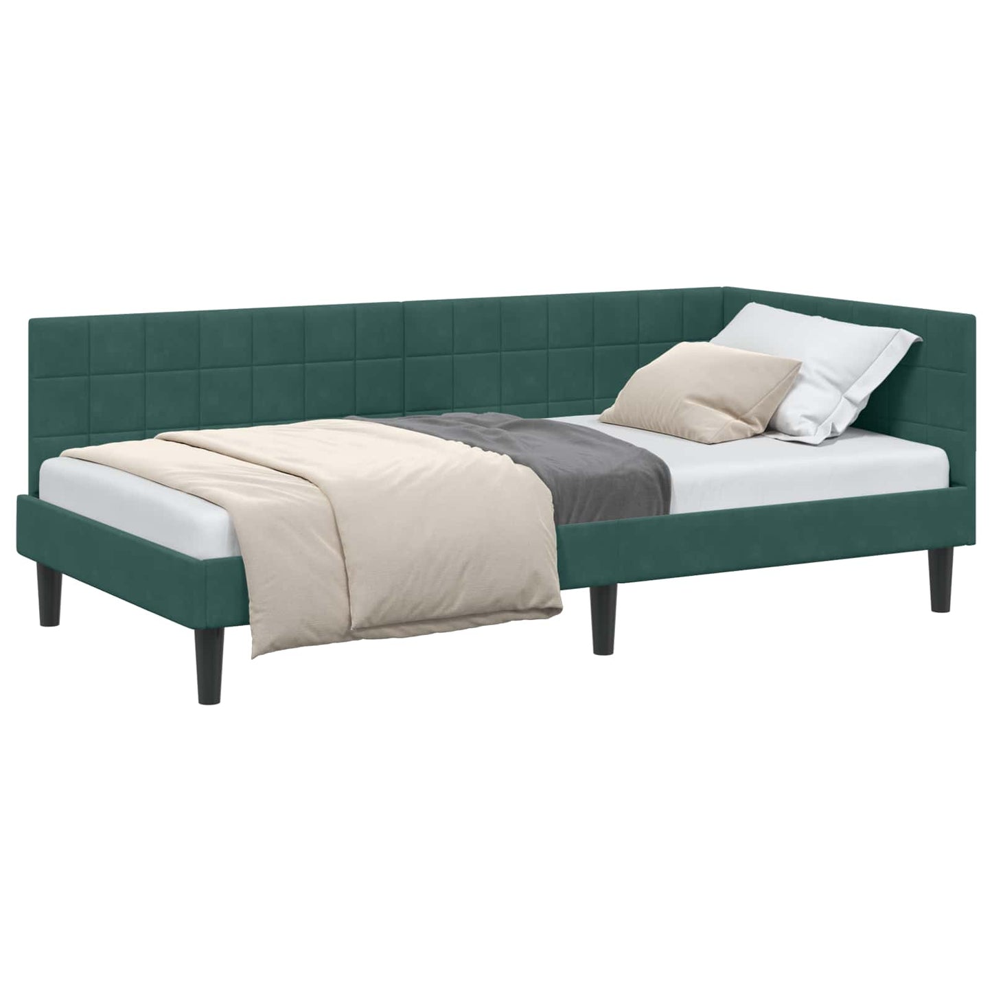 Cornice del letto ad angolo Verde Scuro 90 cm x 190 cm Velluto