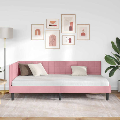 Cornice del letto ad angolo Rosa 90 cm x 190 cm Velluto