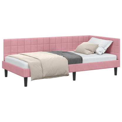 Cornice del letto ad angolo Rosa 90 cm x 190 cm Velluto