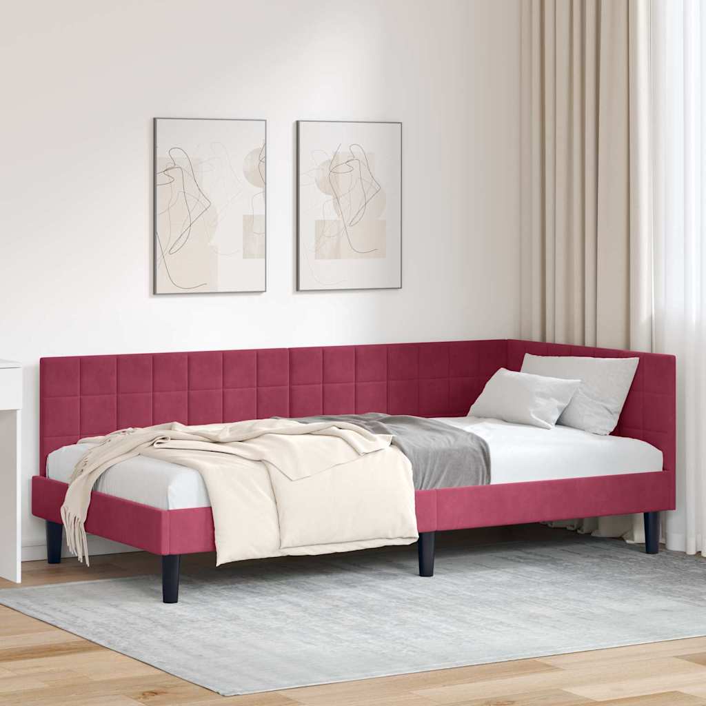 Cornice del letto ad angolo Rosso Vino 90 cm x 190 cm Velluto