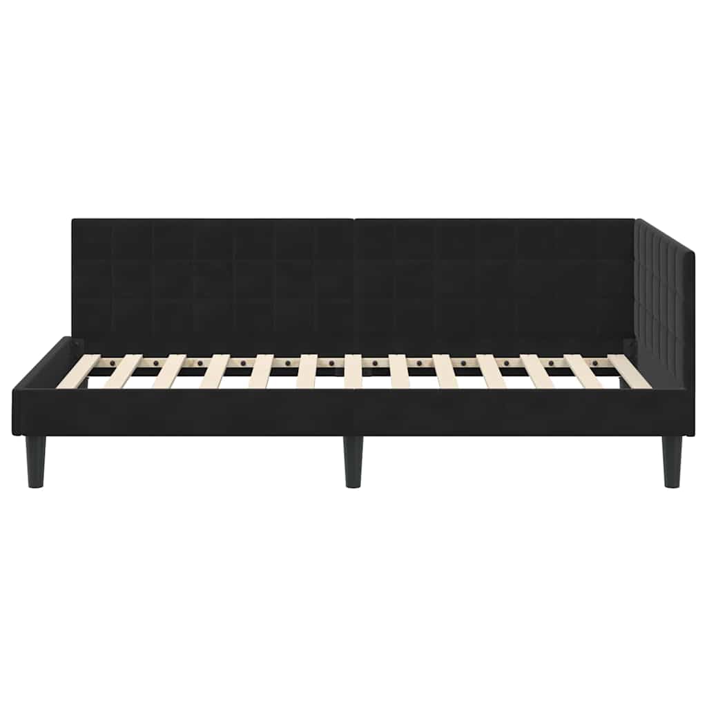 Cornice del letto ad angolo Nero 90 cm x 190 cm Velluto