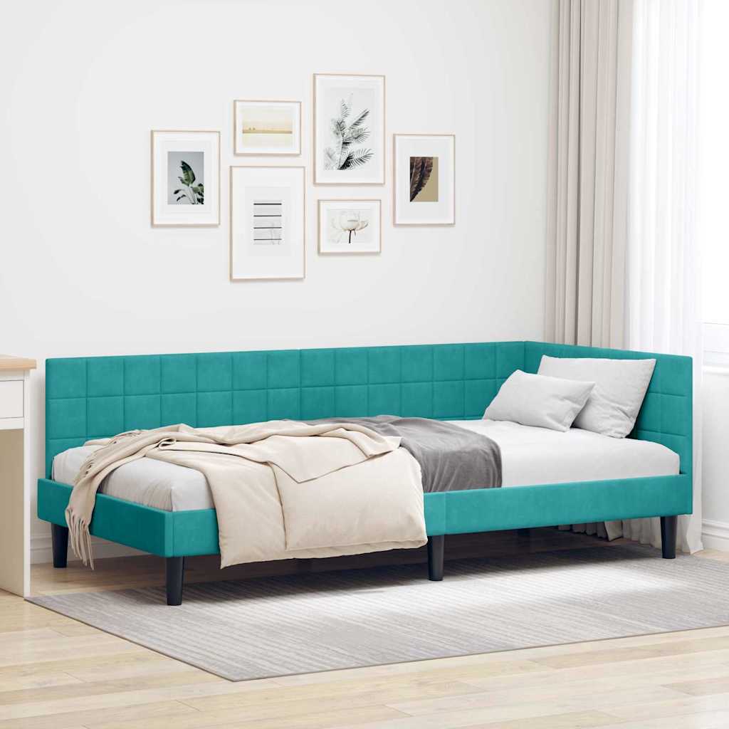 Cornice del letto ad angolo Turchese 90 cm x 190 cm Velluto