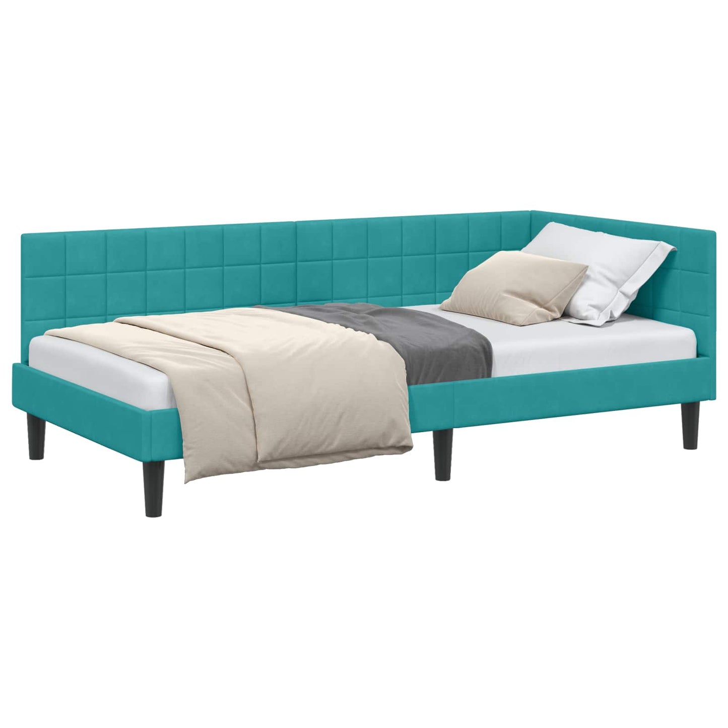 Cornice del letto ad angolo Turchese 90 cm x 190 cm Velluto