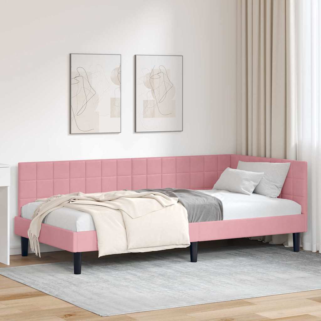 Cornice del letto ad angolo Rosa 90 cm x 200 cm Velluto
