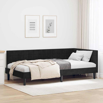 Cornice del letto ad angolo Nero 90 cm x 200 cm Velluto