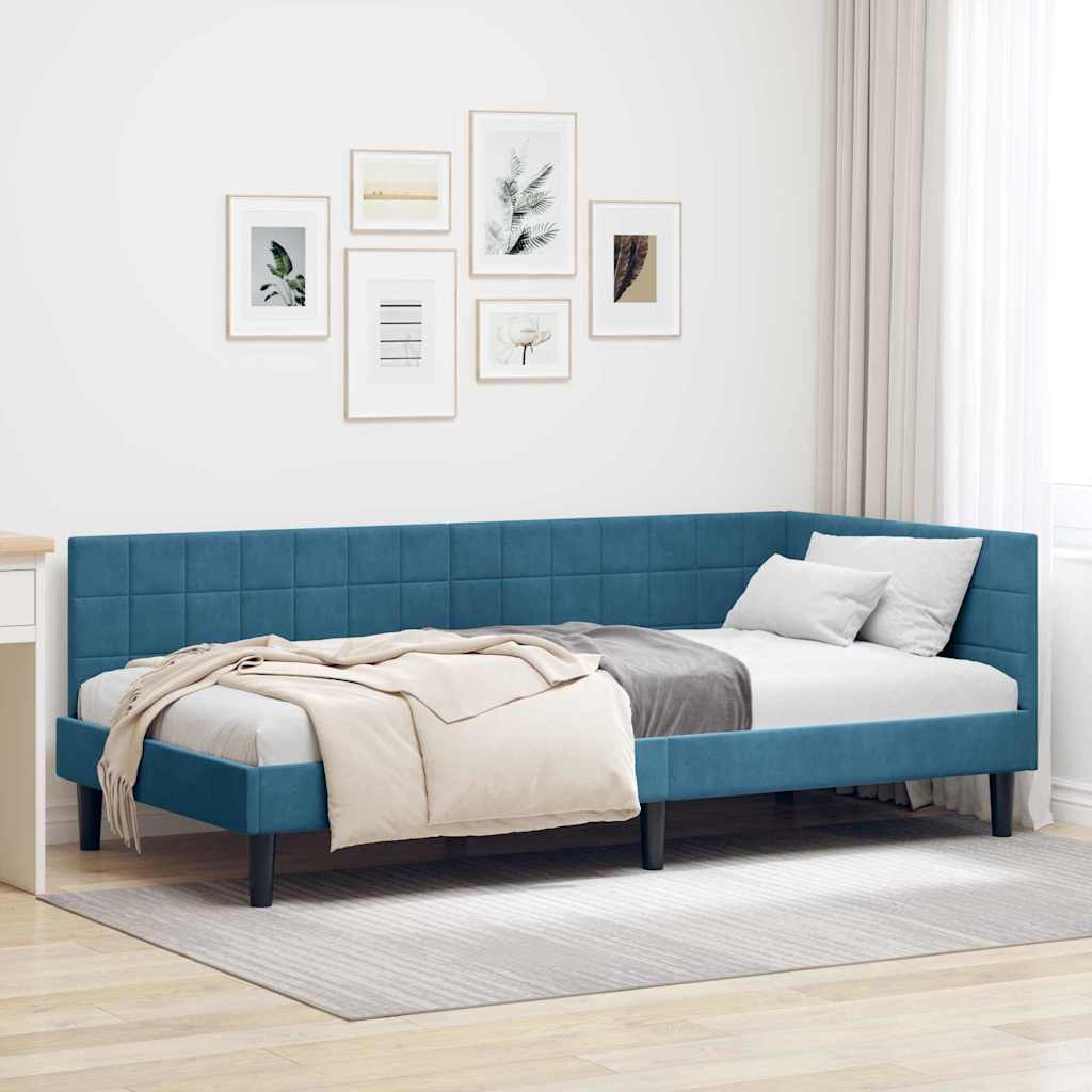 Cornice del letto ad angolo Blu 100 cm x 200 cm Velluto