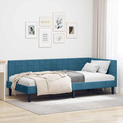 Cornice del letto ad angolo Blu 100 cm x 200 cm Velluto