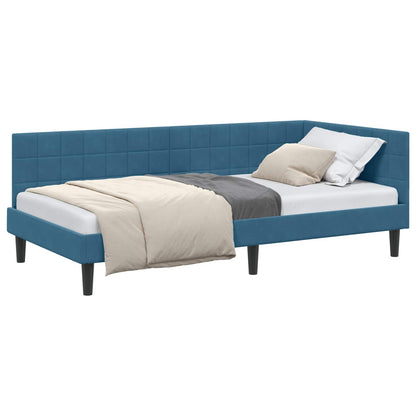 Cornice del letto ad angolo Blu 100 cm x 200 cm Velluto