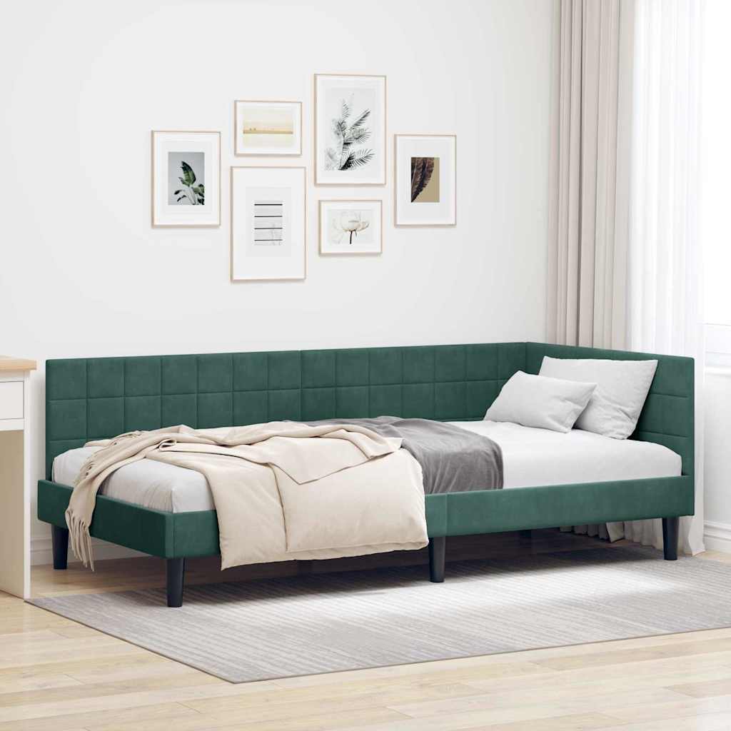 Cornice del letto ad angolo Verde Scuro 100 cm x 200 cm Velluto
