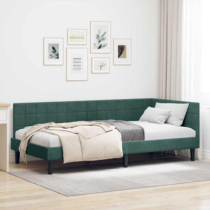 Cornice del letto ad angolo Verde Scuro 100 cm x 200 cm Velluto