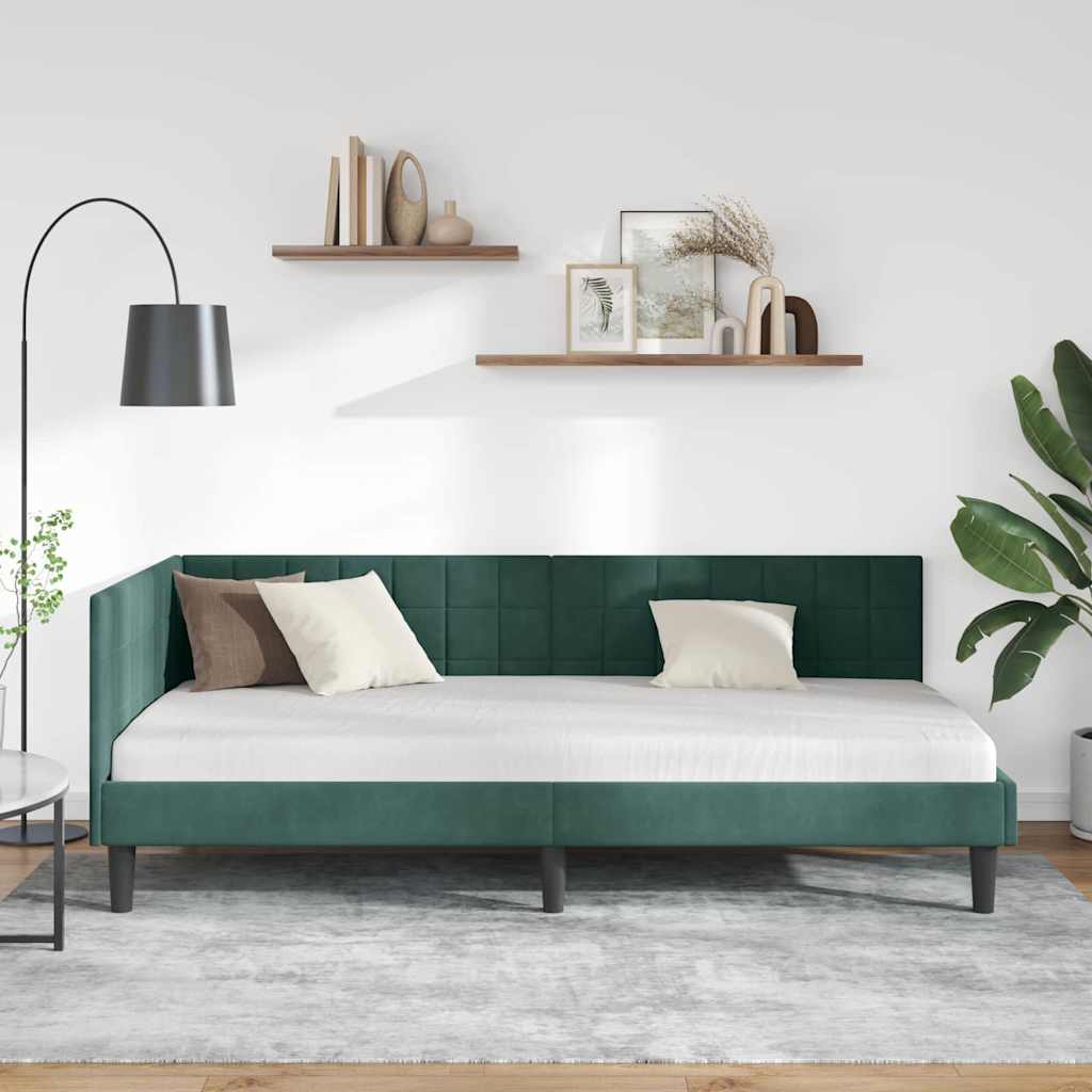 Cornice del letto ad angolo Verde Scuro 100 cm x 200 cm Velluto