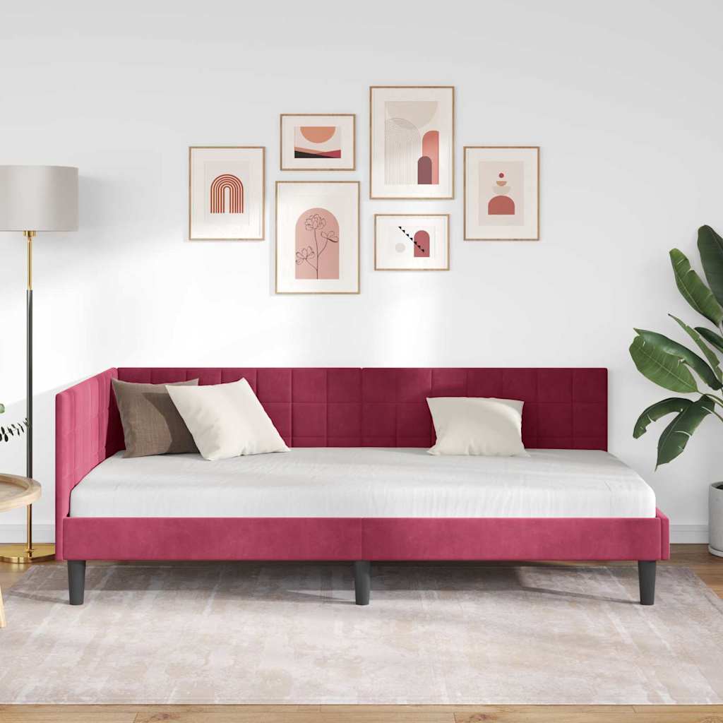 Cornice del letto ad angolo Rosso Vino 100 cm x 200 cm Velluto