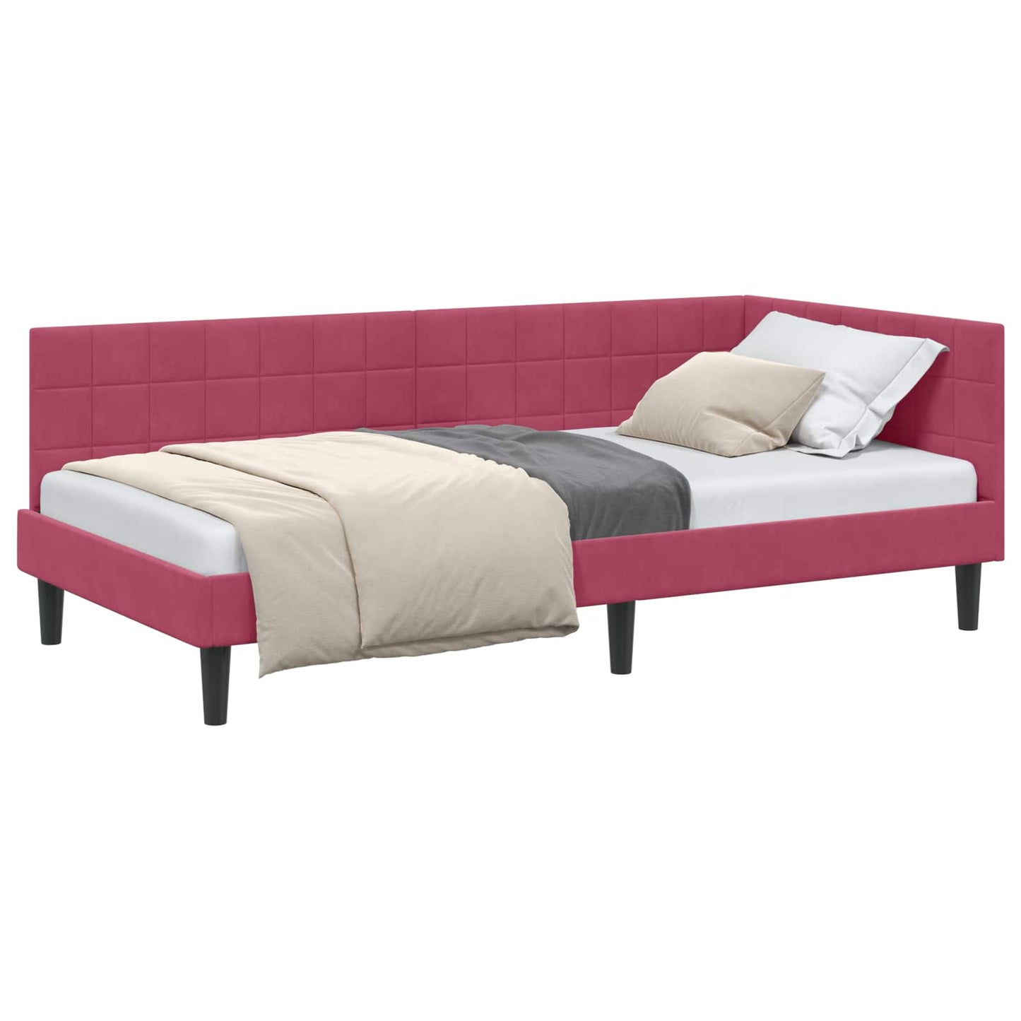 Cornice del letto ad angolo Rosso Vino 100 cm x 200 cm Velluto
