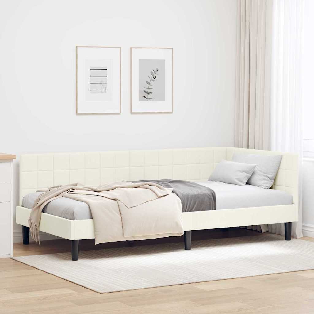 Cornice del letto ad angolo Crema 100 cm x 200 cm Velluto