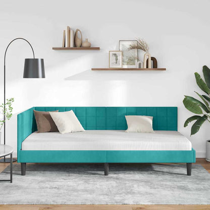 Cornice del letto ad angolo Turchese 100 cm x 200 cm Velluto