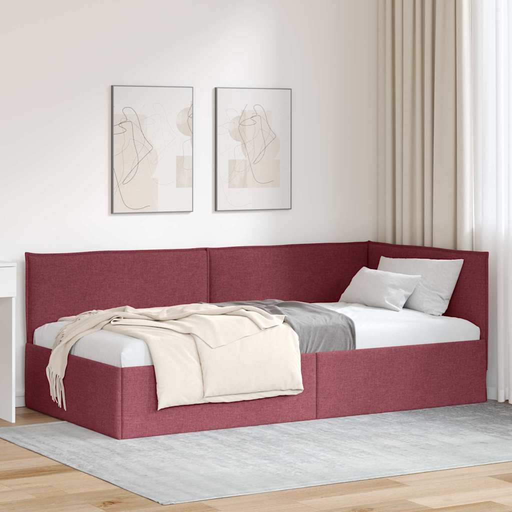 Cornice del letto ad angolo Rosso Vino 80 x 200 cm Tessuto