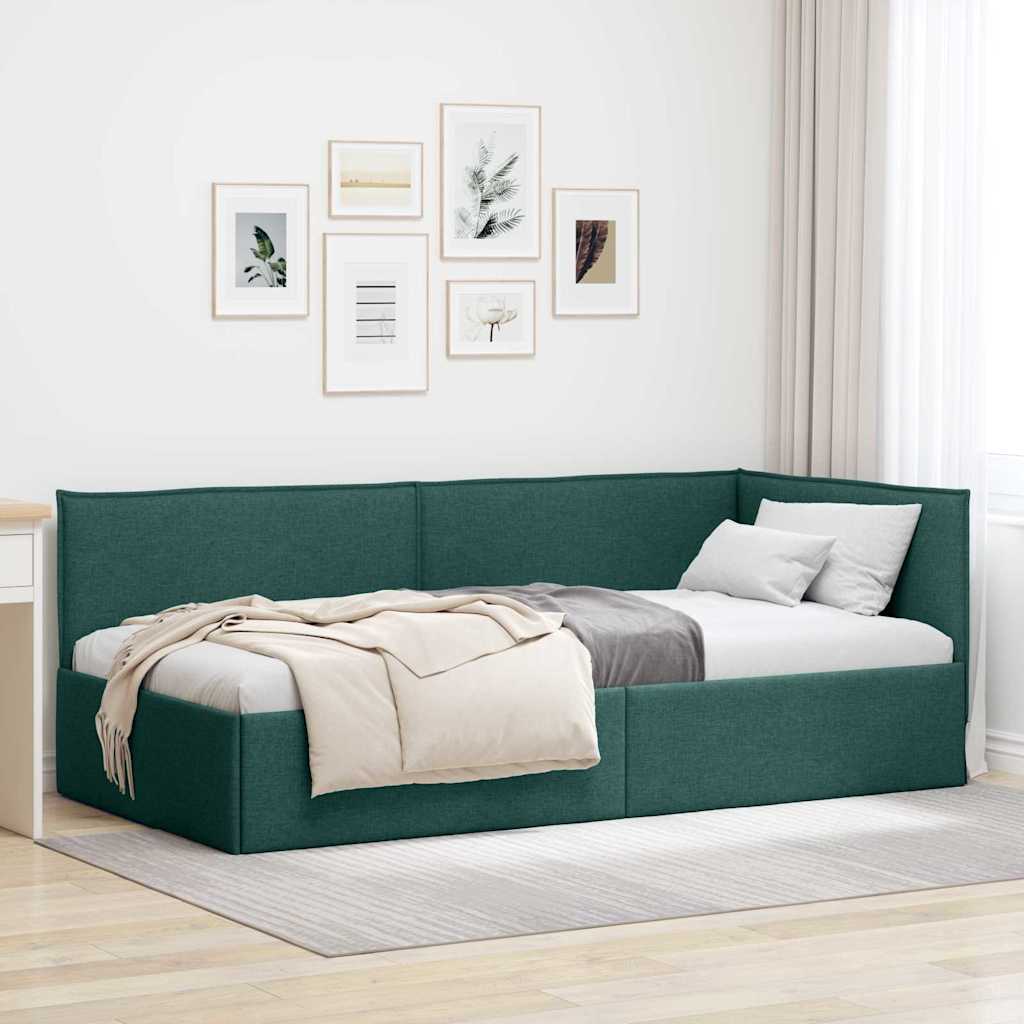 Cornice del letto ad angolo Verde Scuro 80 x 200 cm Tessuto
