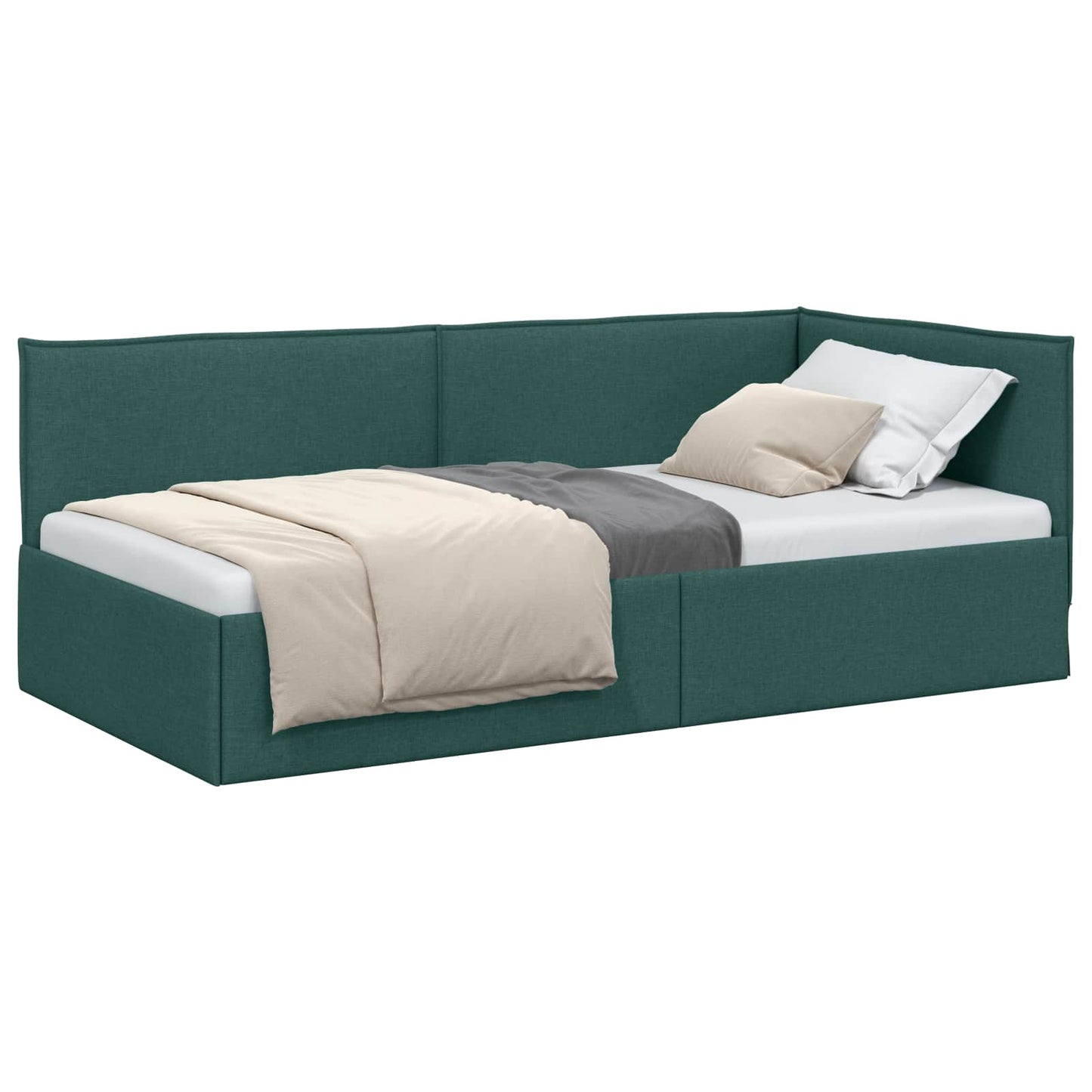 Cornice del letto ad angolo Verde Scuro 80 x 200 cm Tessuto