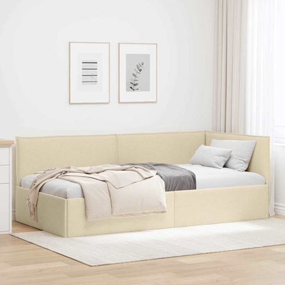 Cornice del letto ad angolo Crema 80 x 200 cm Tessuto