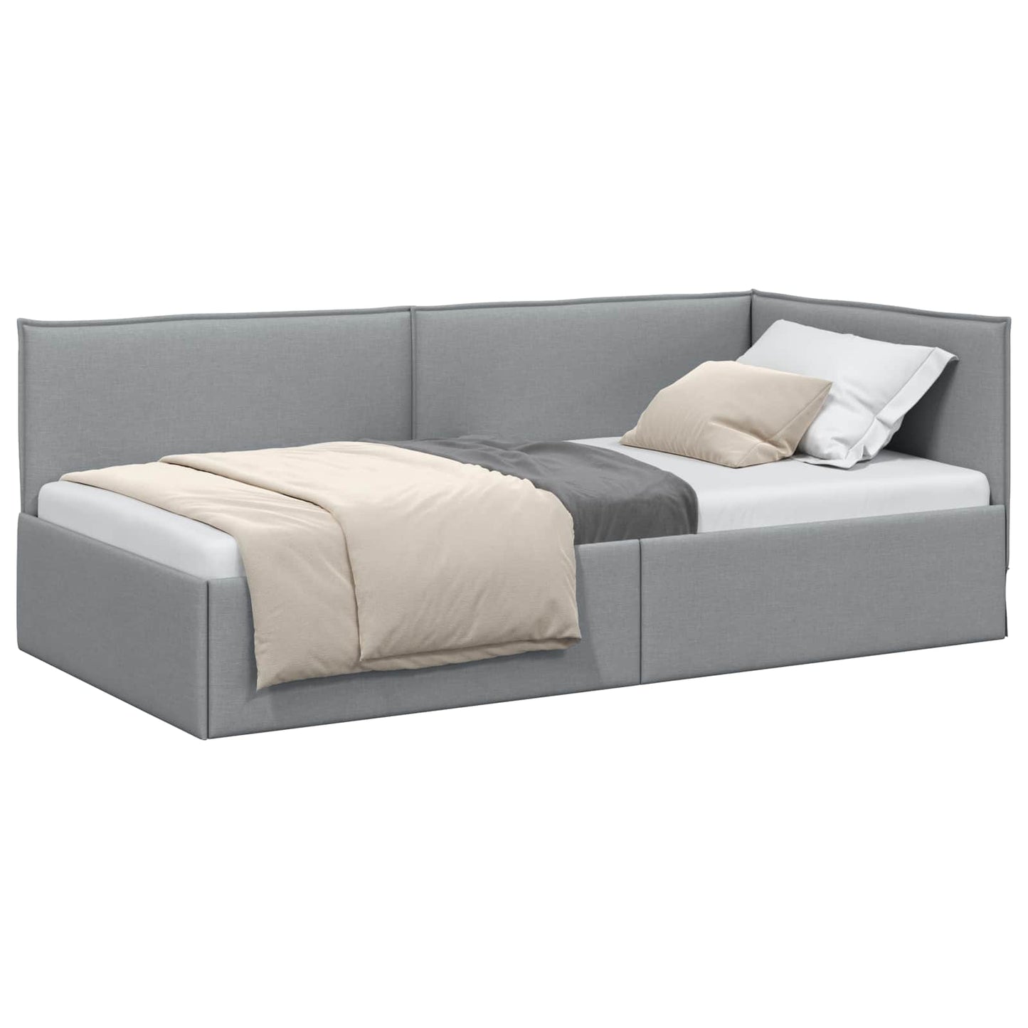Cornice del letto ad angolo Grigio chiaro 90 x 190 cm Tessuto