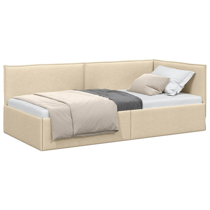 Cornice del letto ad angolo Crema 90 x 190 cm Tessuto