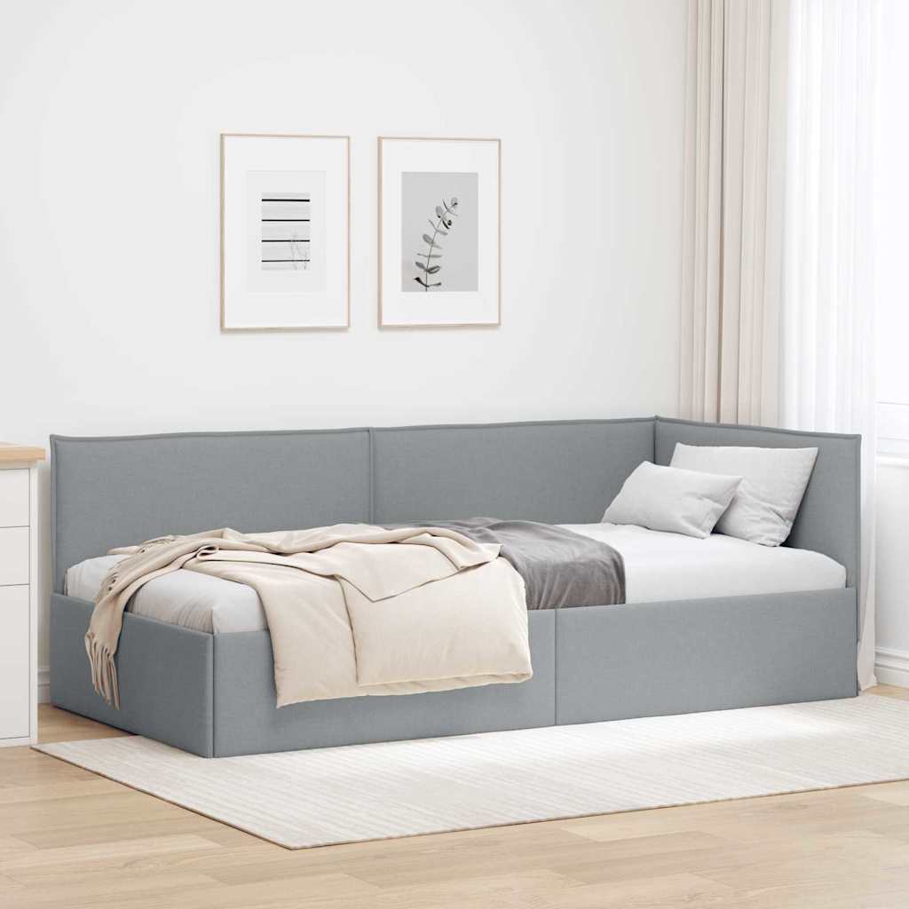 Cornice del letto ad angolo Grigio chiaro 90 x 200 cm Tessuto