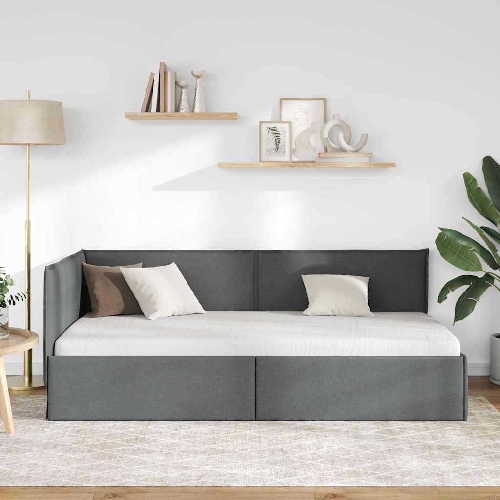 Cornice del letto ad angolo Grigio scuro 90 x 200 cm Tessuto