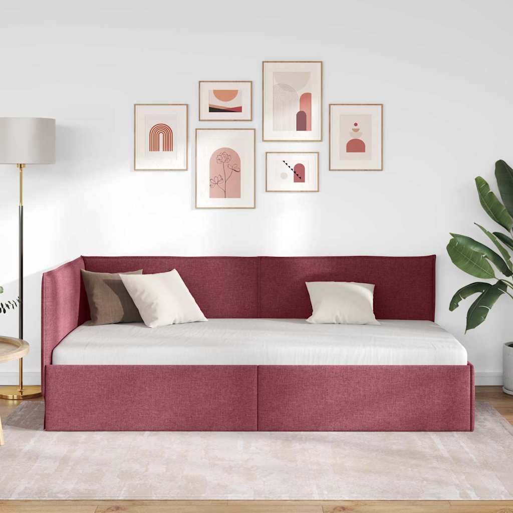 Cornice del letto ad angolo Rosso Vino 90 x 200 cm Tessuto