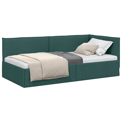 Cornice del letto ad angolo Verde Scuro 90 x 200 cm Tessuto
