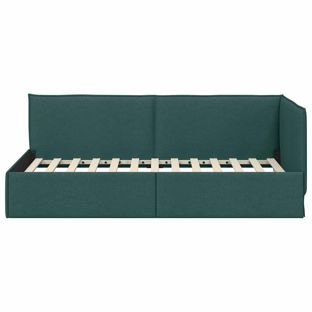 Cornice del letto ad angolo Verde Scuro 90 x 200 cm Tessuto