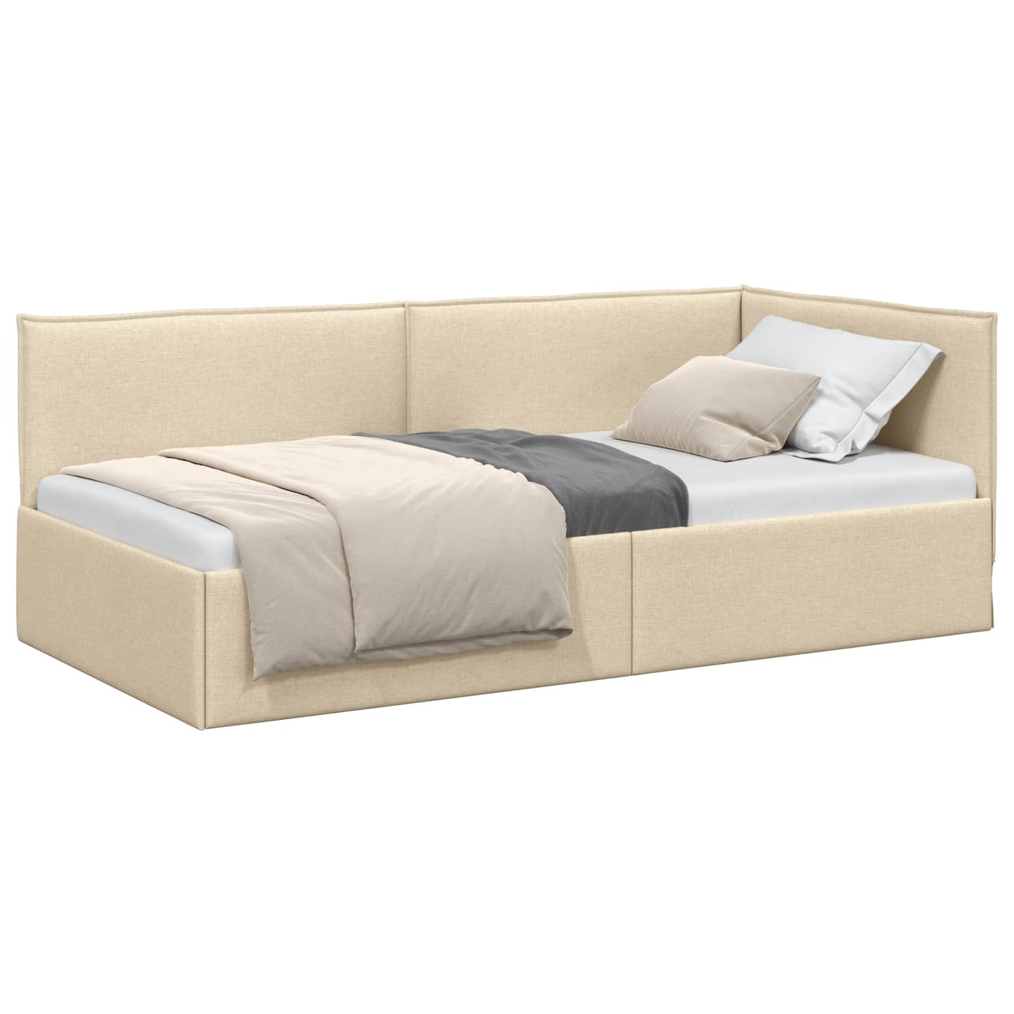 Cornice del letto ad angolo Crema 90 x 200 cm Tessuto