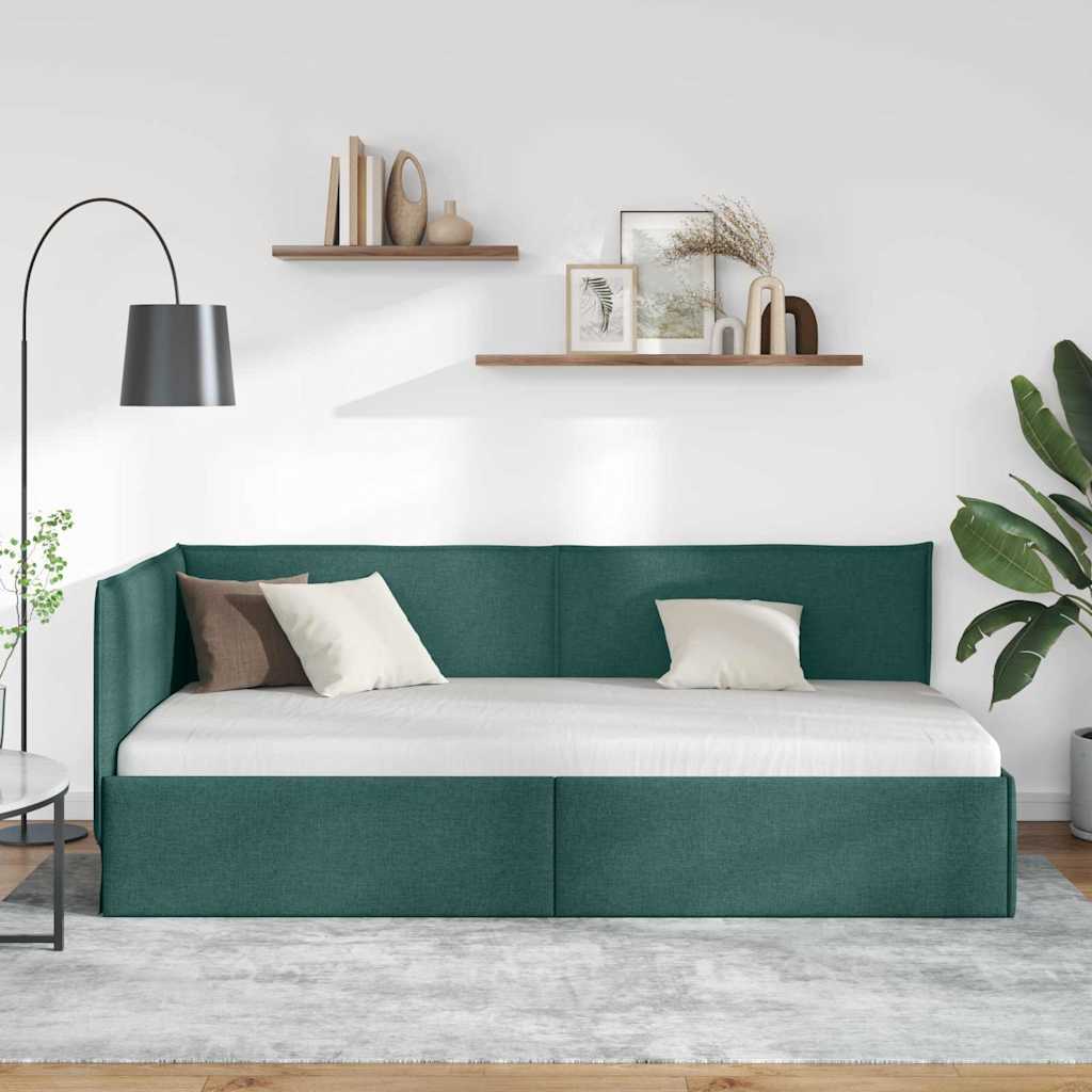 Cornice del letto ad angolo Verde Scuro 100 x 200 cm Tessuto