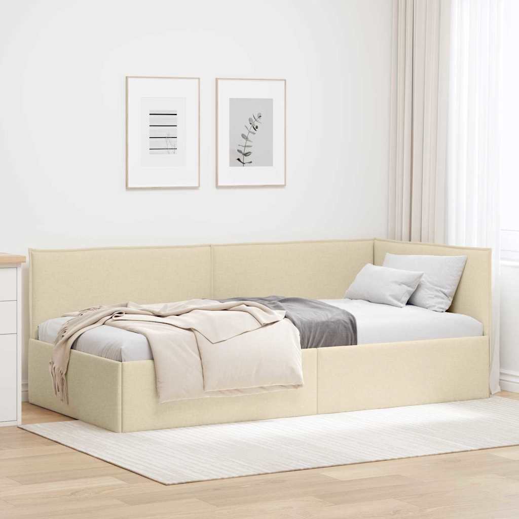 Cornice del letto ad angolo Crema 100 x 200 cm Tessuto