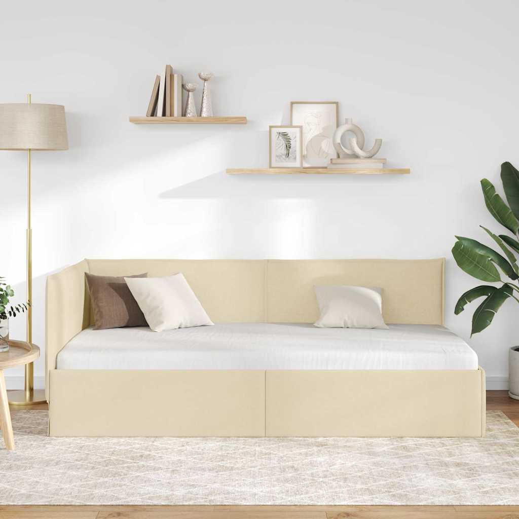 Cornice del letto ad angolo Crema 100 x 200 cm Tessuto